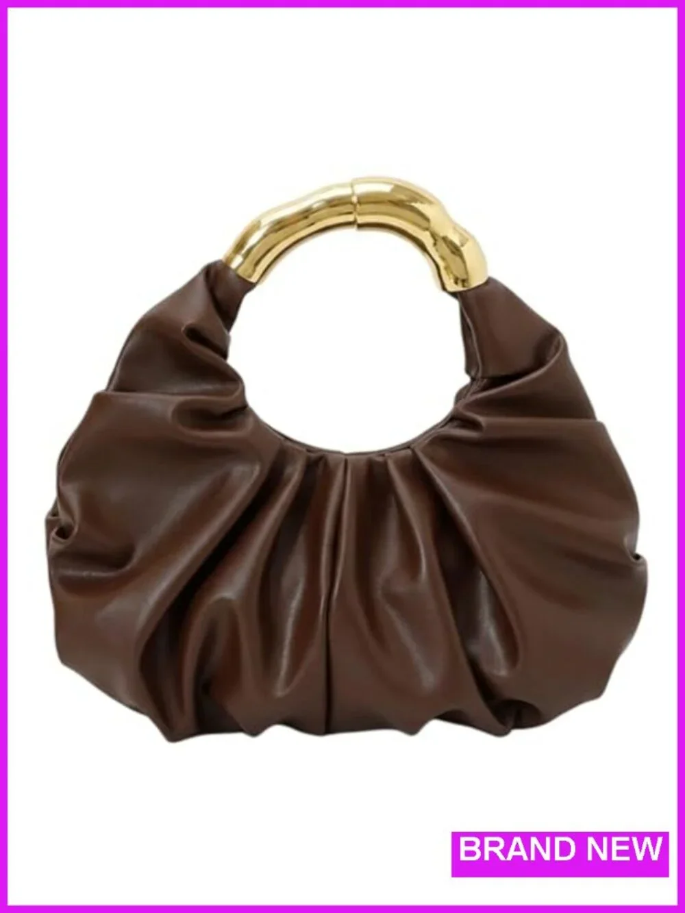 PU Leather Gold Clutch Purse for Women Evening Handbag Pleated Fade-Resistant